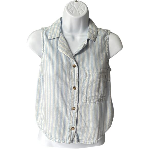 SO Goods for Life XS Sleeveless Button Front Striped Shirt Blue Cotton Modal - Picture 1 of 5